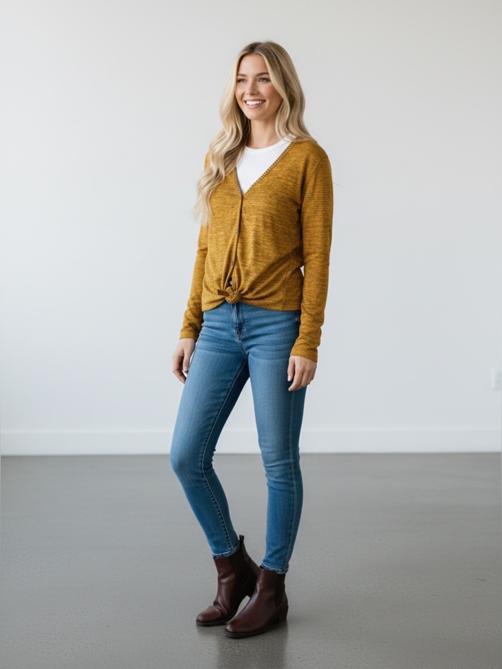 V-Neck Button Up Sweater with Elbow Patches Large
